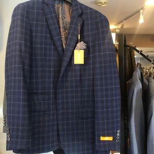 Tallis Blue Plaid Sport Coat , Size 40 L
